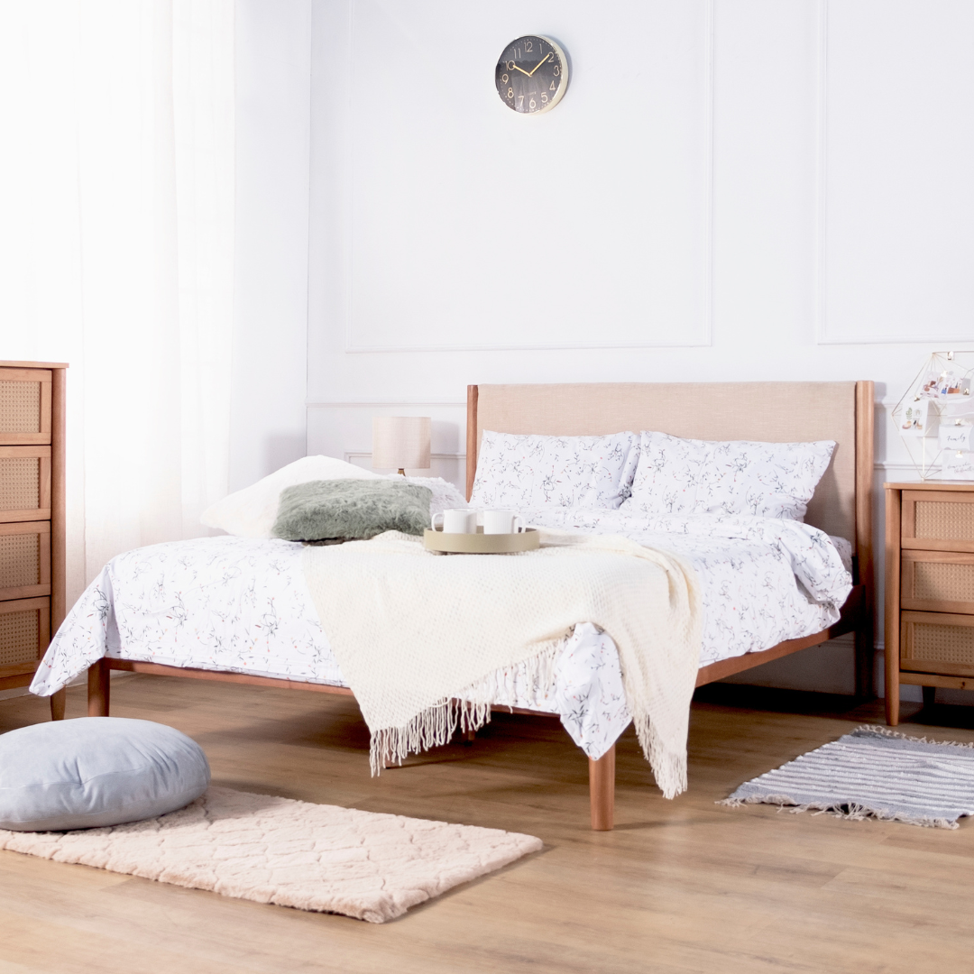 Delora Fabric Wooden Bed