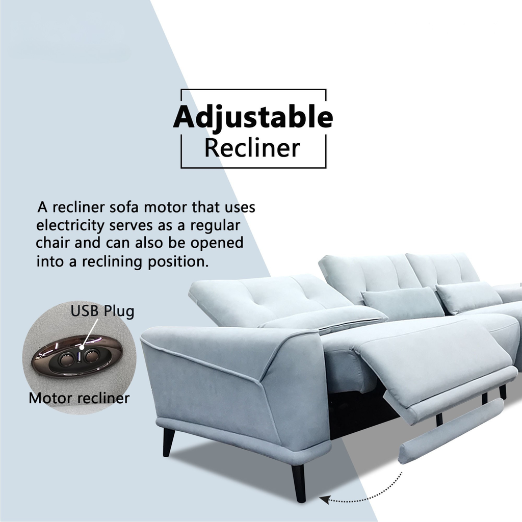 Nestor Fabric Adjustable Backrest & Headrest Recliner L-Shaped Sofa by Esteller (Pet Friendly & Easy Clean)