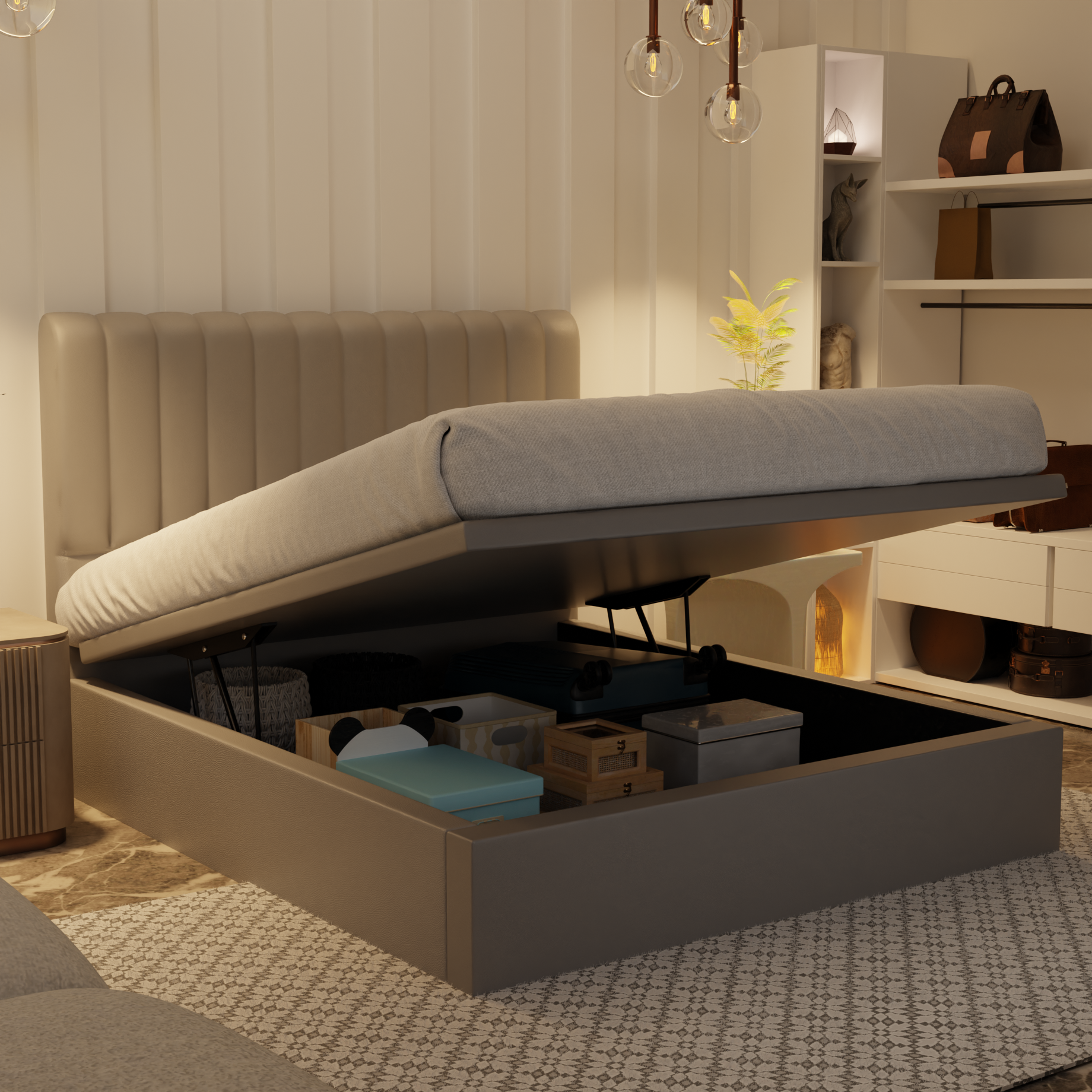 Delane Genuine Leather Storage Bed (Gas Lift)