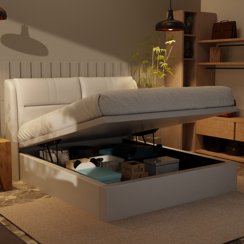 Linqe Genuine Leather Storage Bed (Gas Lift) by Esteller