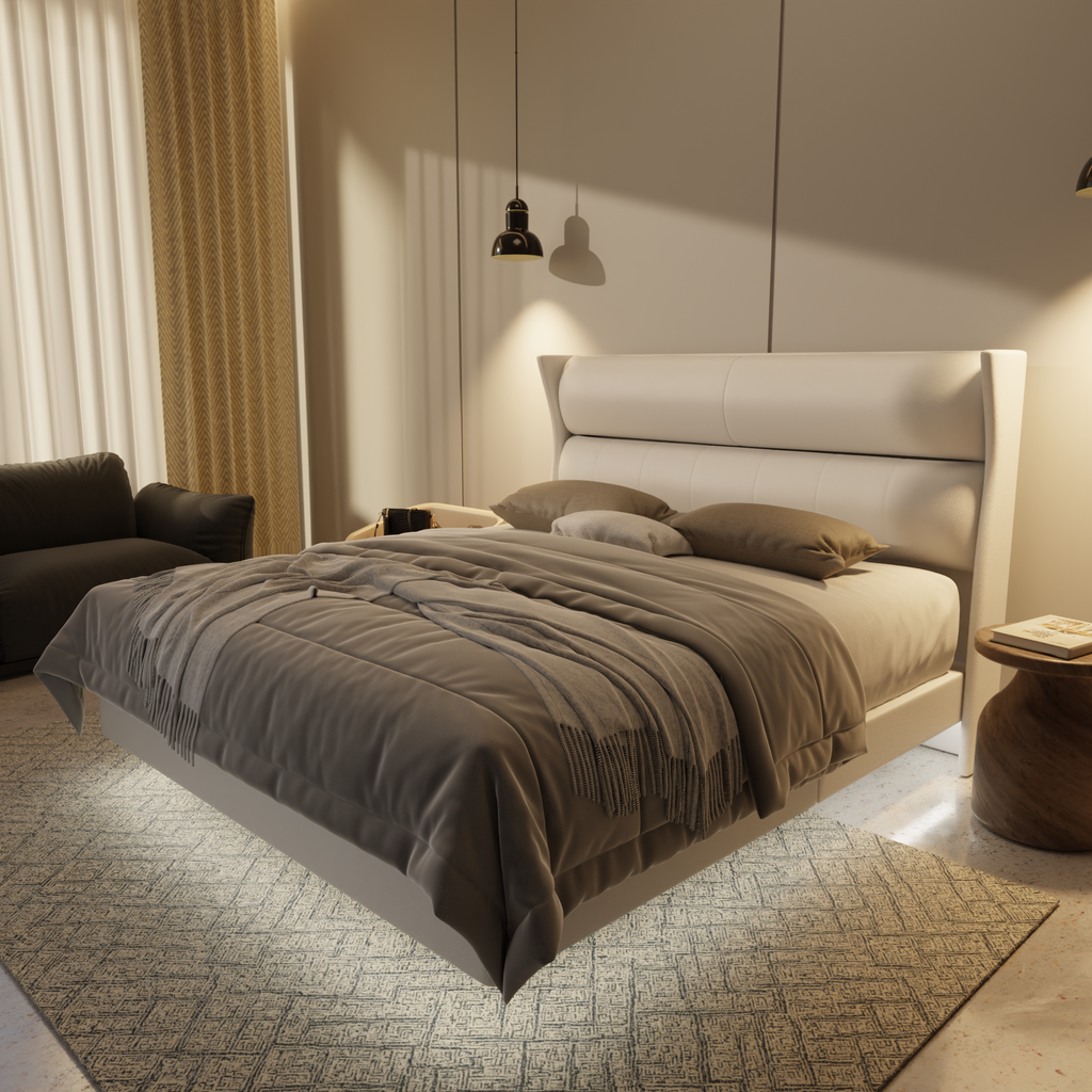 Kimble Genuine Leather Floating Bed Frame (With LED) by Esteller