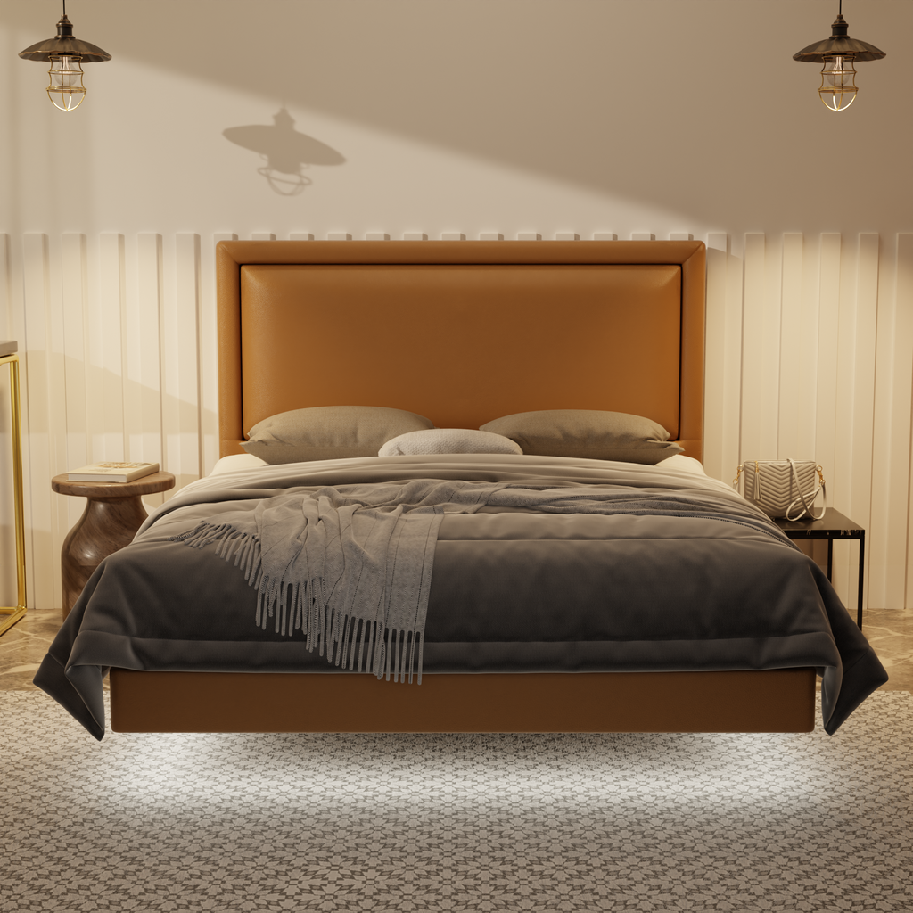 Jinny Genuine Leather Floating Bed Frame (With LED) by Esteller