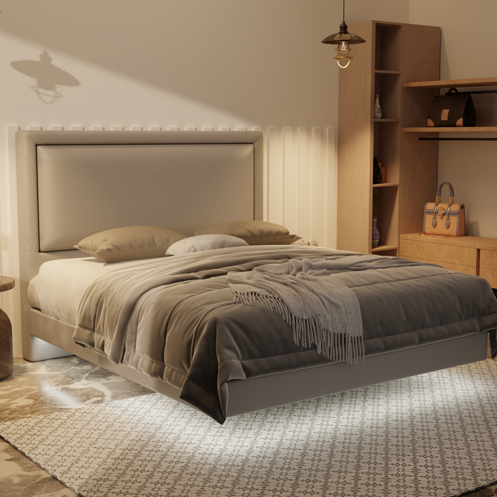 Jinny Genuine Leather Floating Bed Frame (With LED) by Esteller