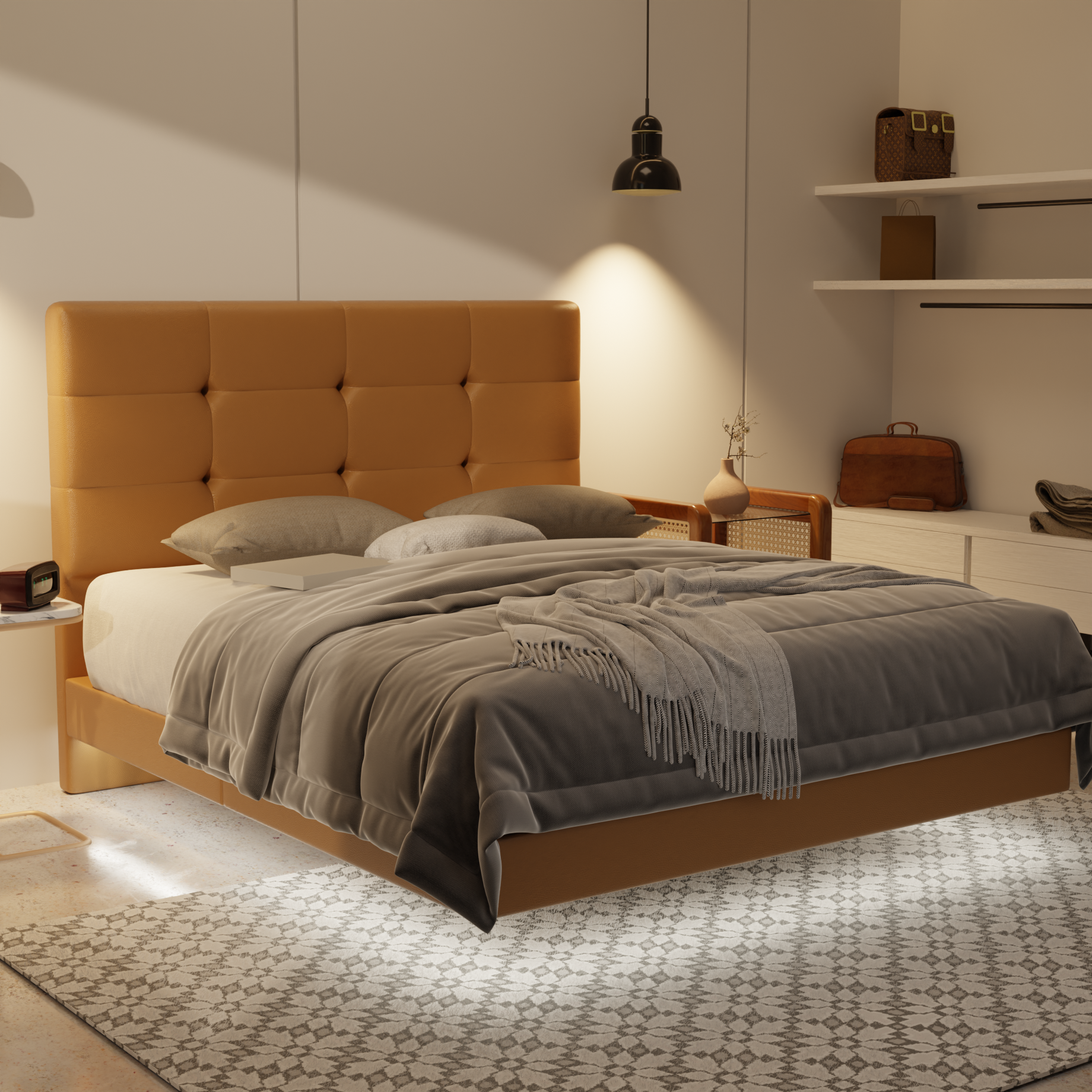 Rachelle Genuine Leather Floating Bed Frame (With LED) by Esteller