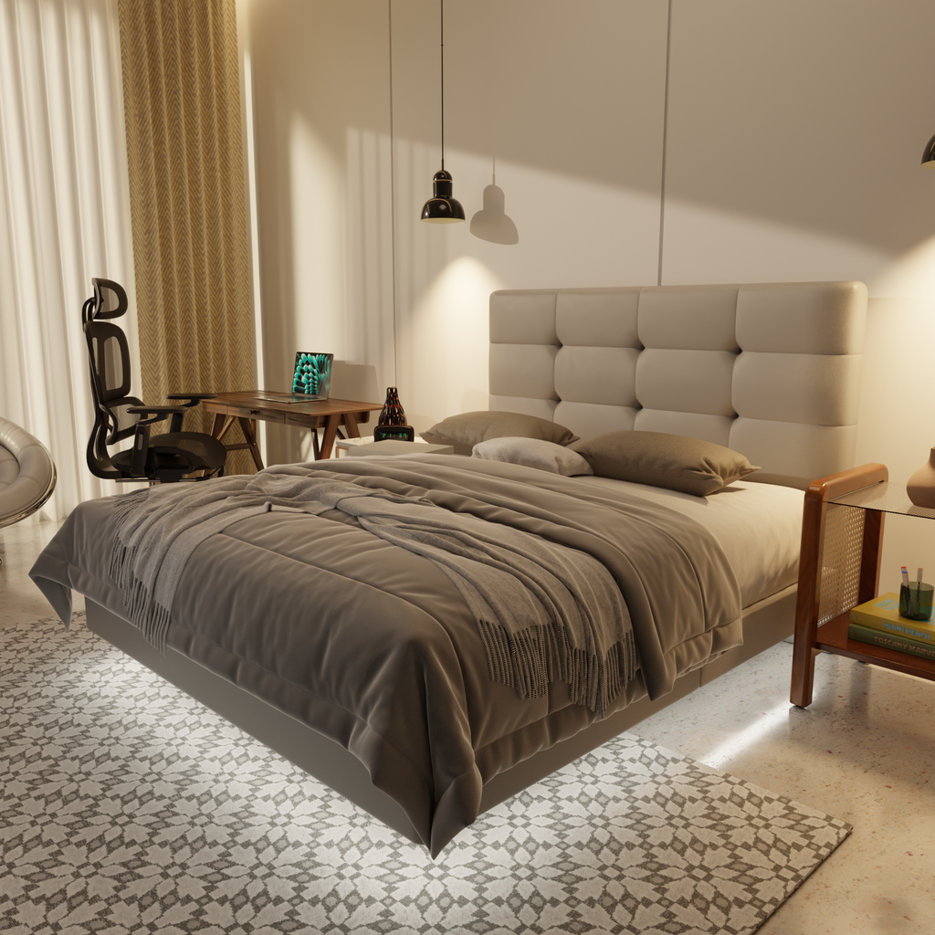 Rachelle Genuine Leather Floating Bed Frame (With LED) by Esteller