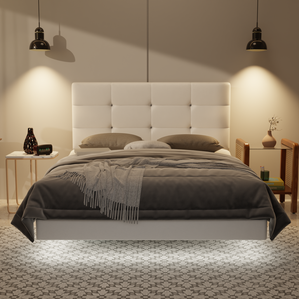 Rachelle Genuine Leather Floating Bed Frame (With LED) by Esteller