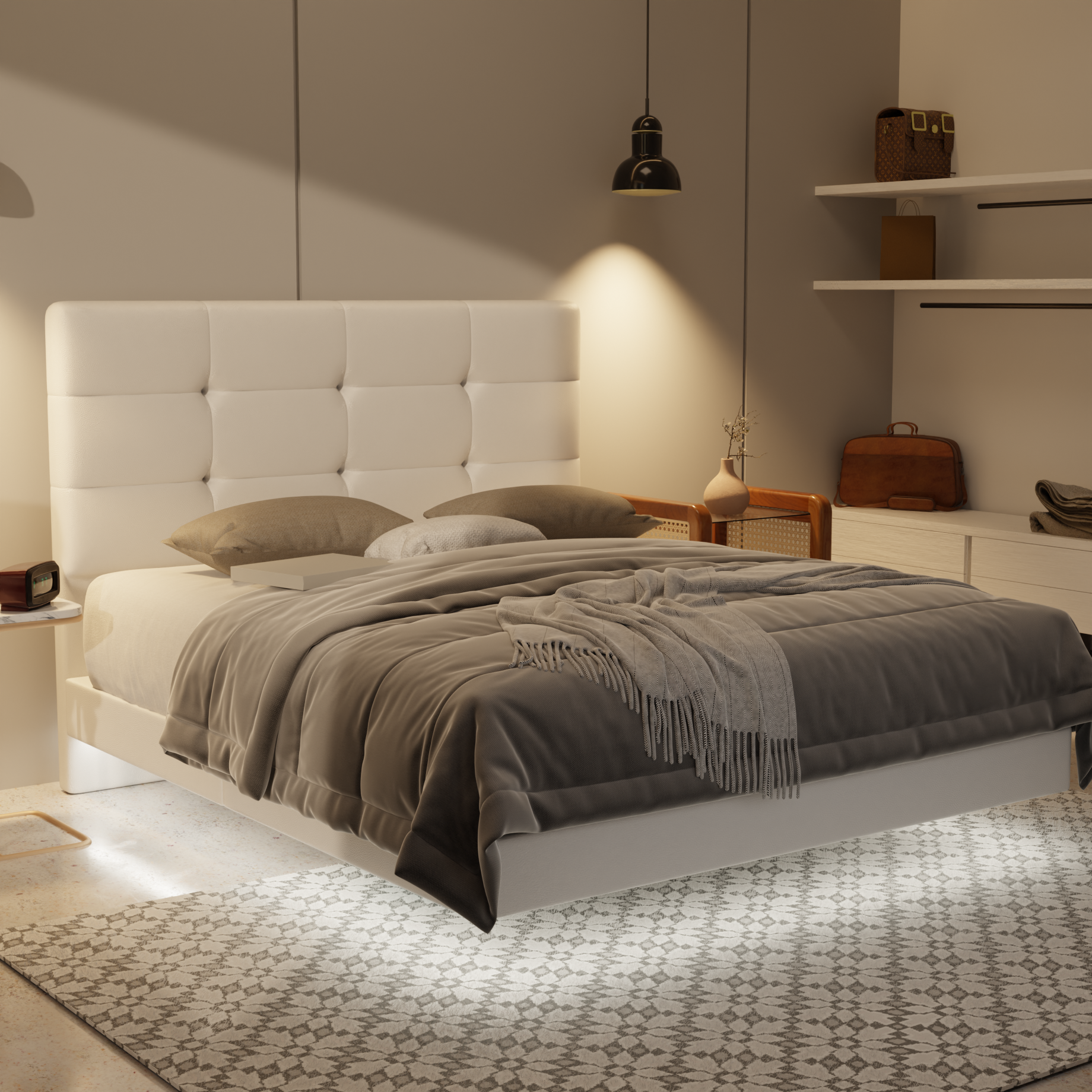Rachelle Genuine Leather Floating Bed Frame (With LED) by Esteller