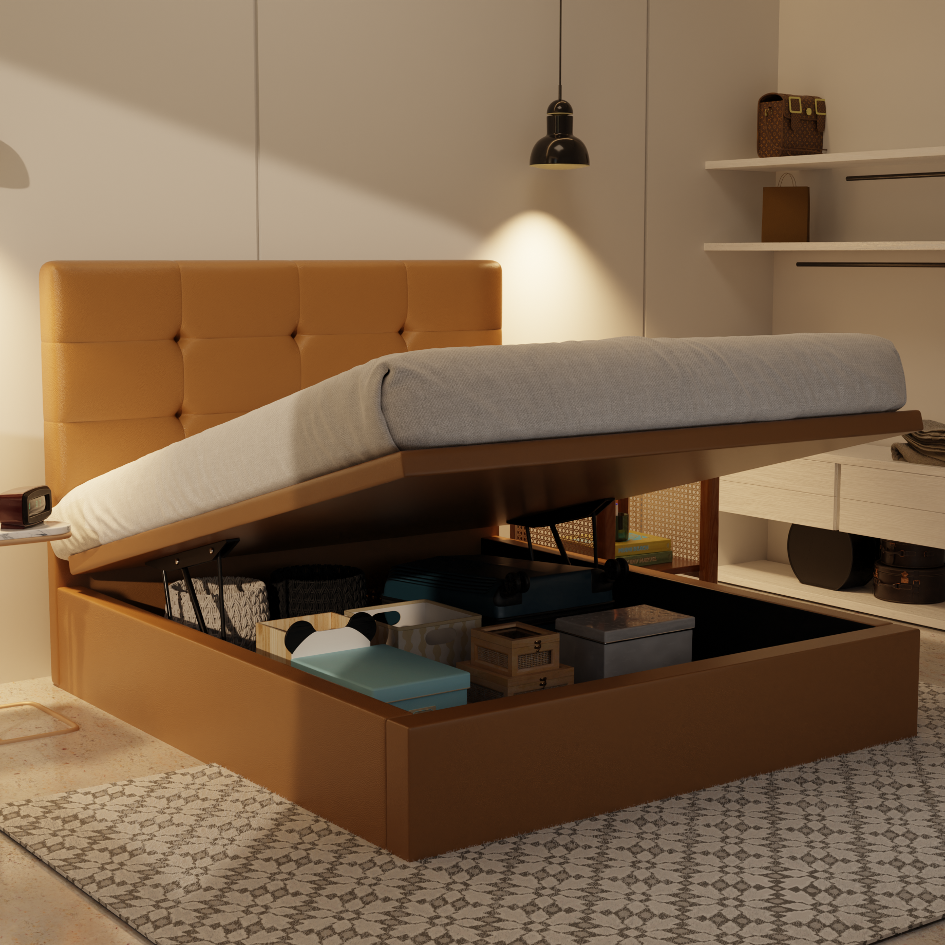 Rachelle Genuine Leather Storage Bed (Gas Lift) by Esteller