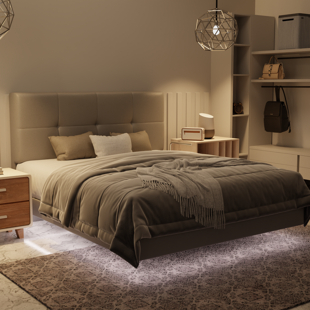 Koane Genuine Leather Floating Bed Frame (With LED) by Esteller