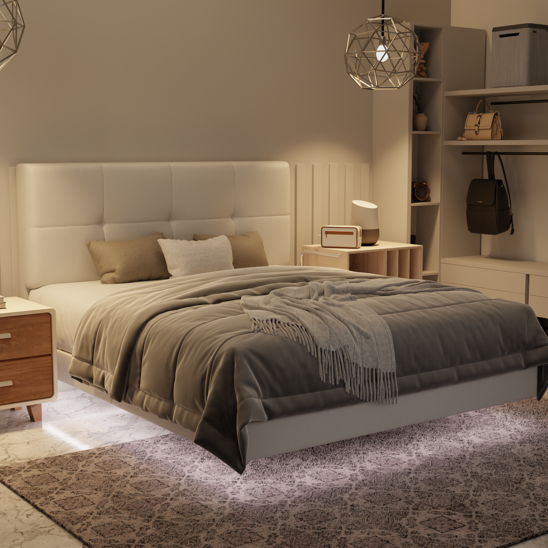 Koane Genuine Leather Floating Bed Frame (With LED) by Esteller