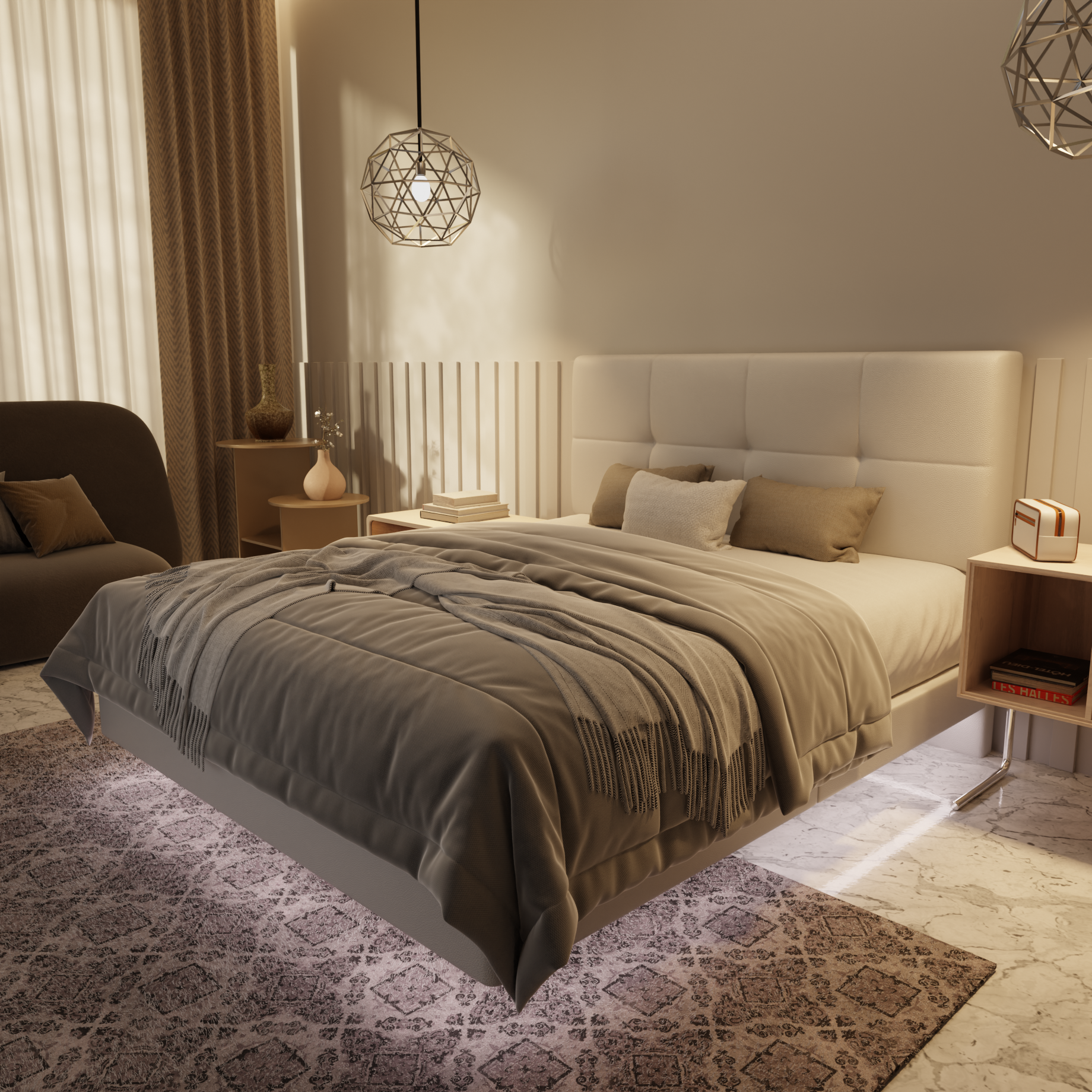 Koane Genuine Leather Floating Bed Frame (With LED) by Esteller