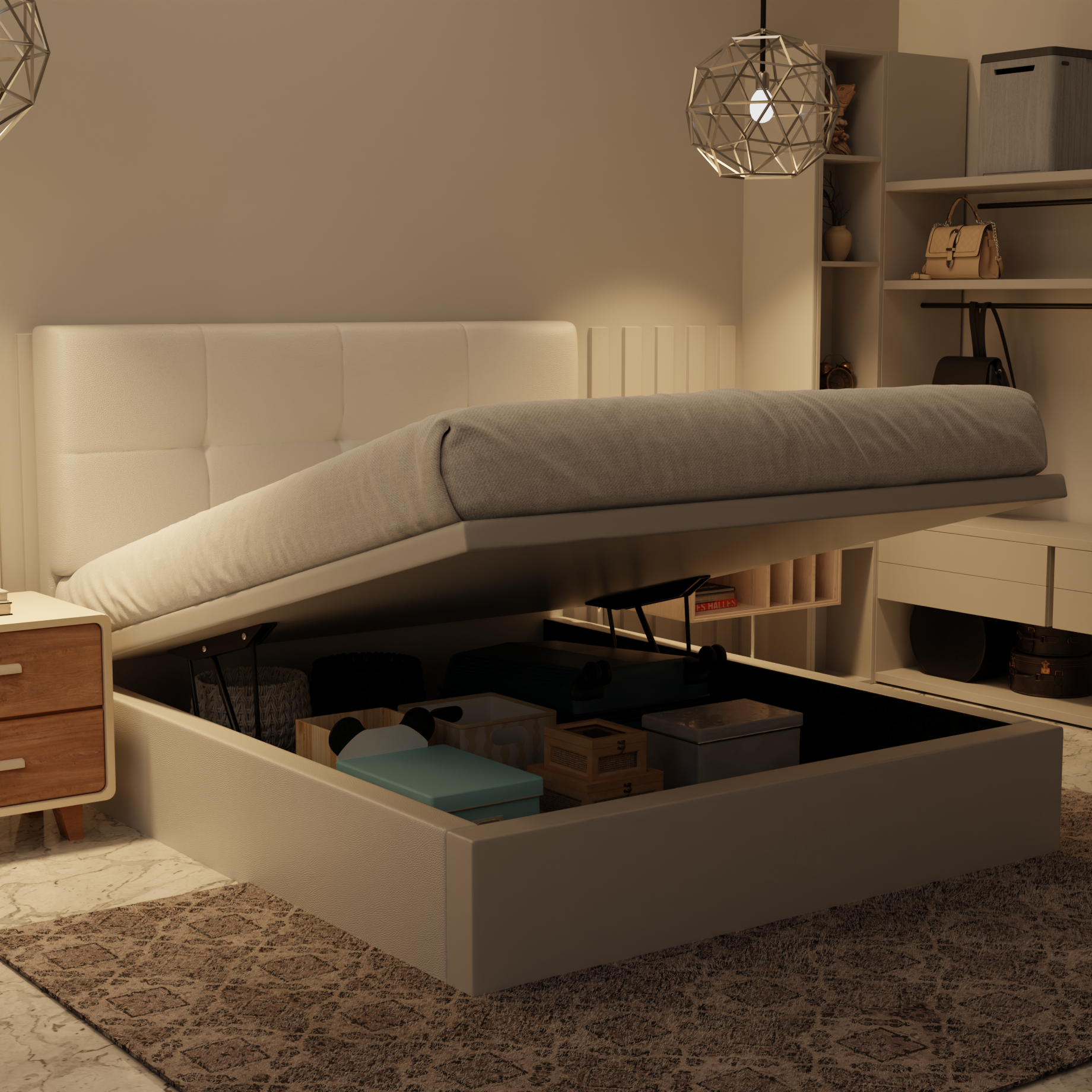 Koane Genuine Leather Storage Bed (Gas Lift) by Esteller