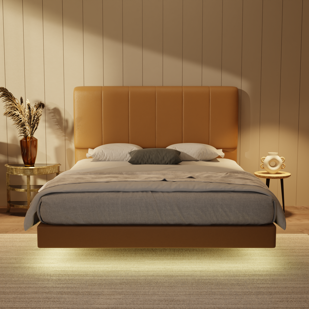 Joane Genuine Leather Floating Bed Frame (With LED) by Esteller