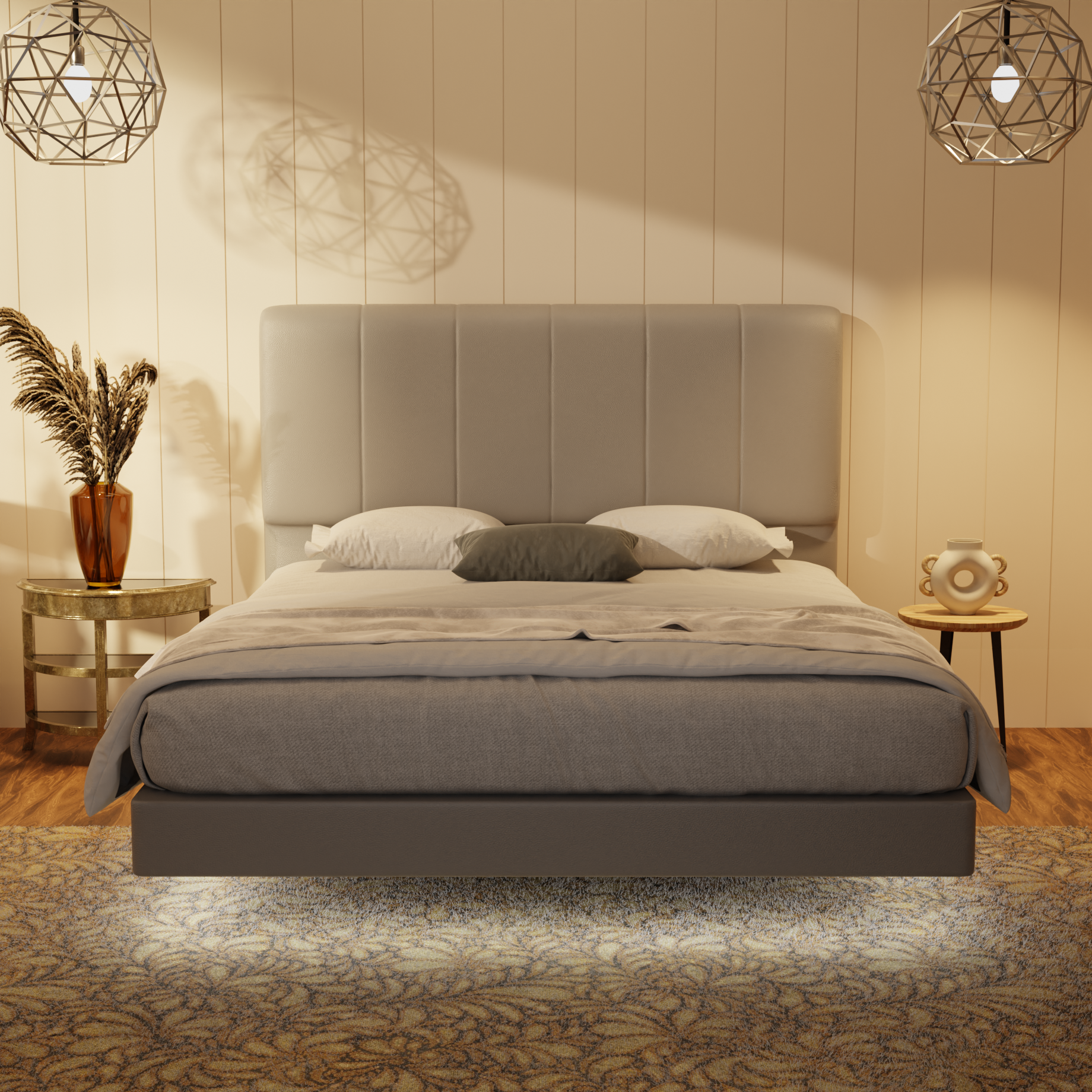 Joane Genuine Leather Floating Bed Frame (With LED) by Esteller
