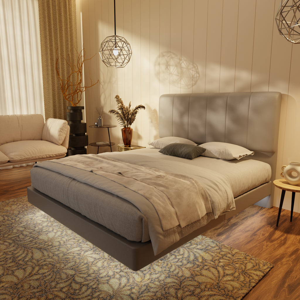 Joane Genuine Leather Floating Bed Frame (With LED) by Esteller