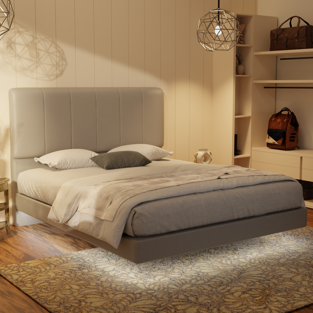 Joane Genuine Leather Floating Bed Frame (With LED) by Esteller