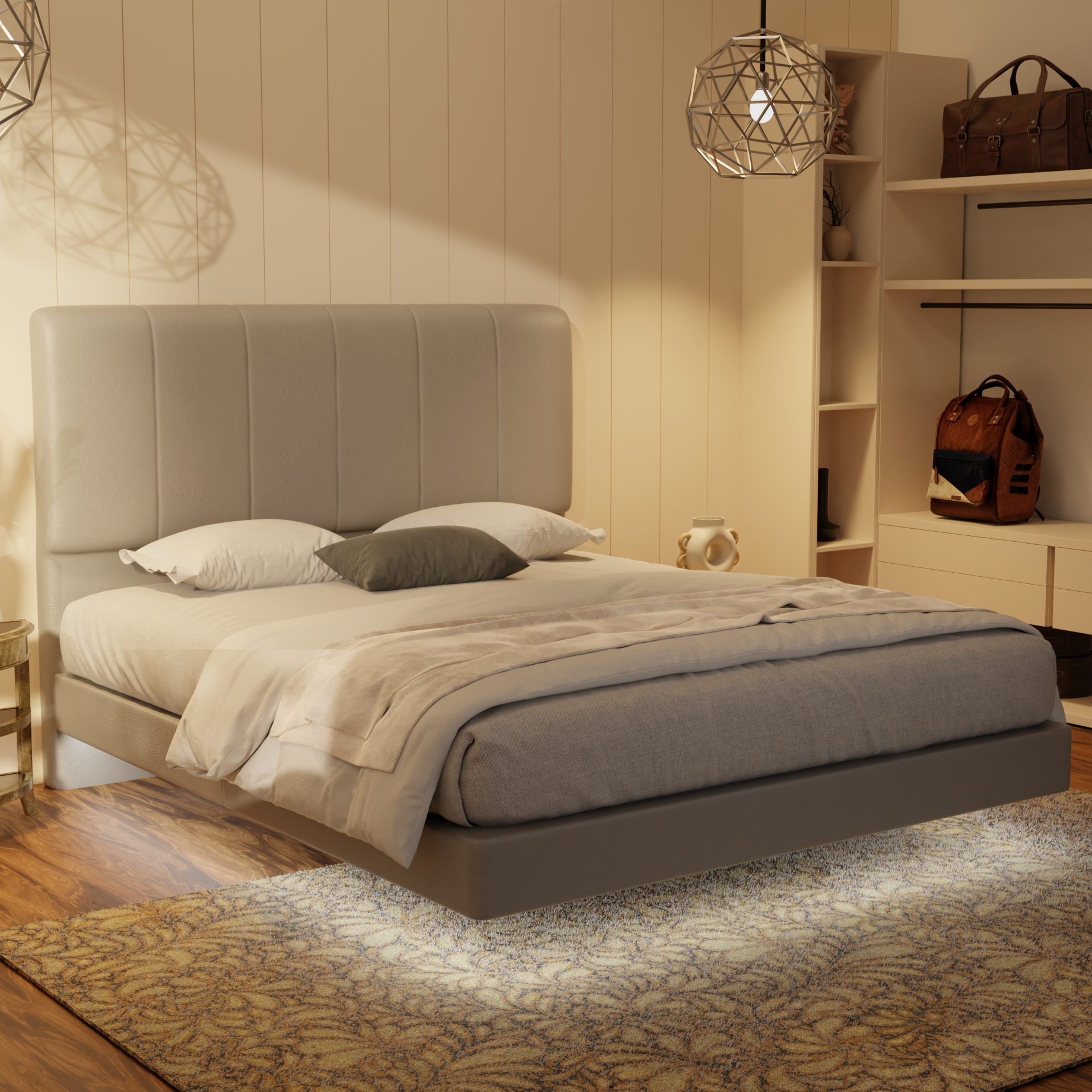 Joane Genuine Leather Floating Bed Frame (With LED) by Esteller
