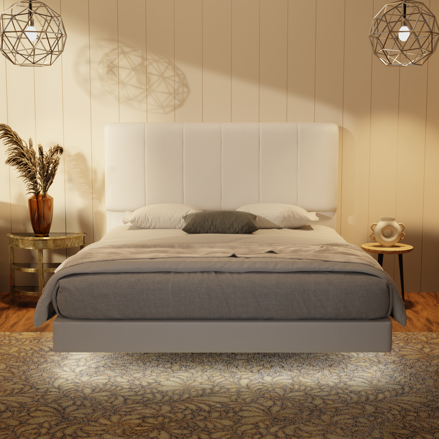 Joane Genuine Leather Floating Bed Frame (With LED) by Esteller