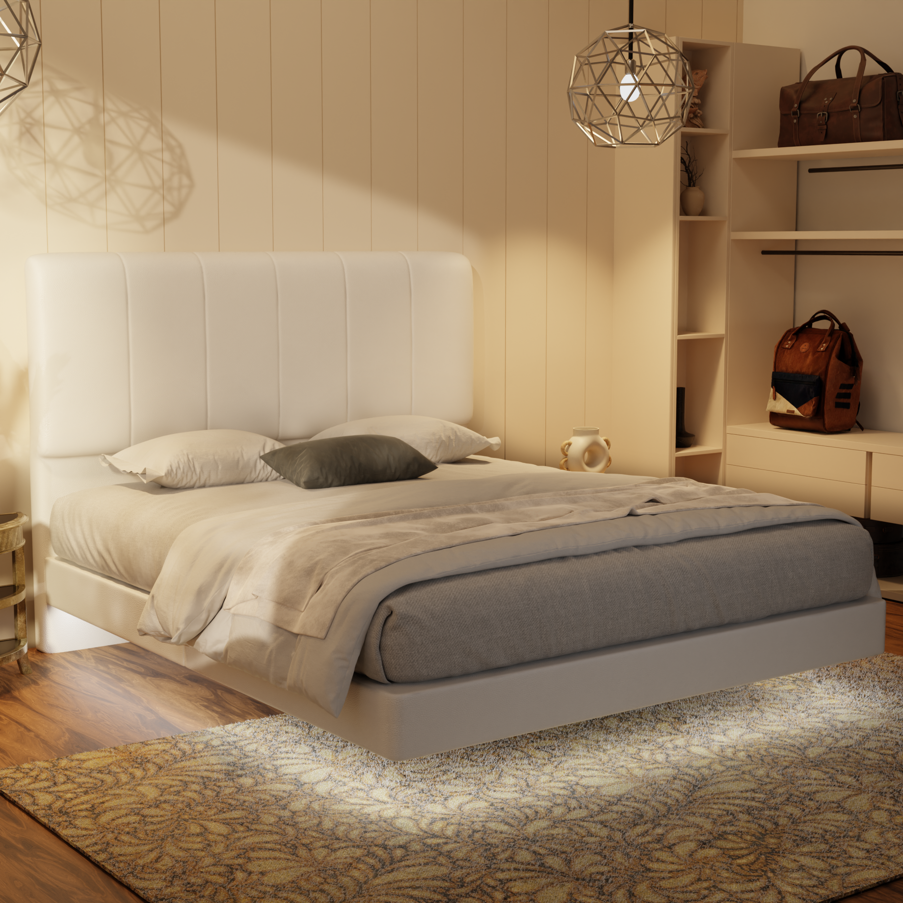 Joane Genuine Leather Floating Bed Frame (With LED) by Esteller