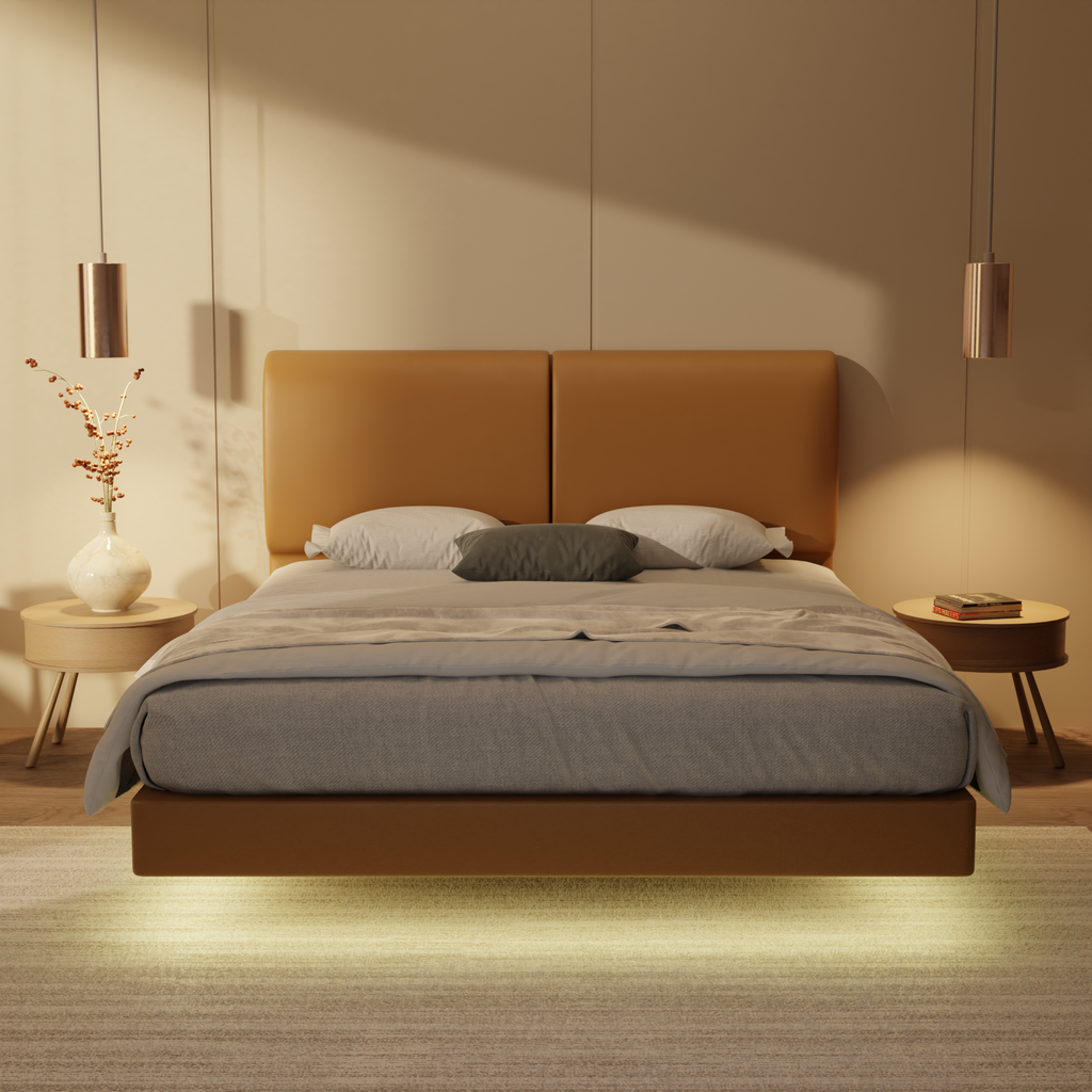 Sloane Genuine Leather Floating Bed Frame (With LED)