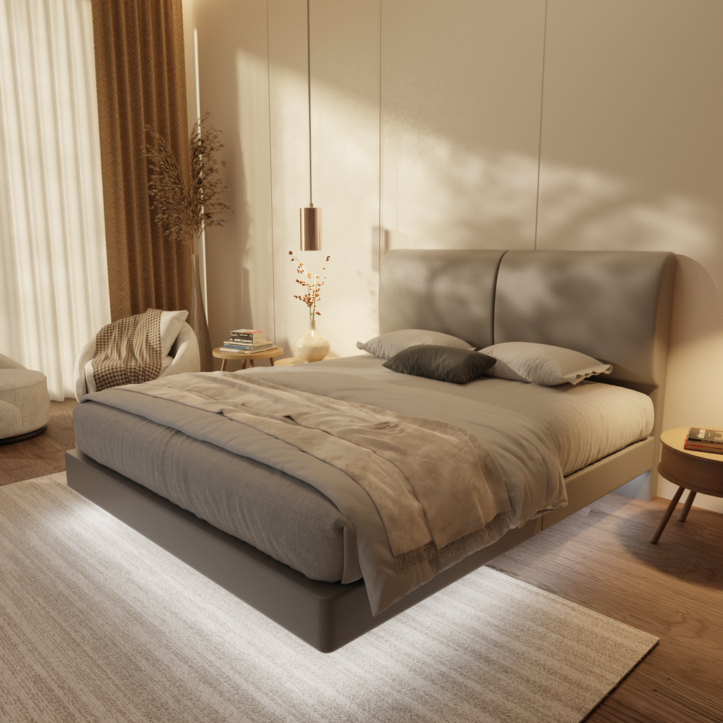 Sloane Genuine Leather Floating Bed Frame (With LED)