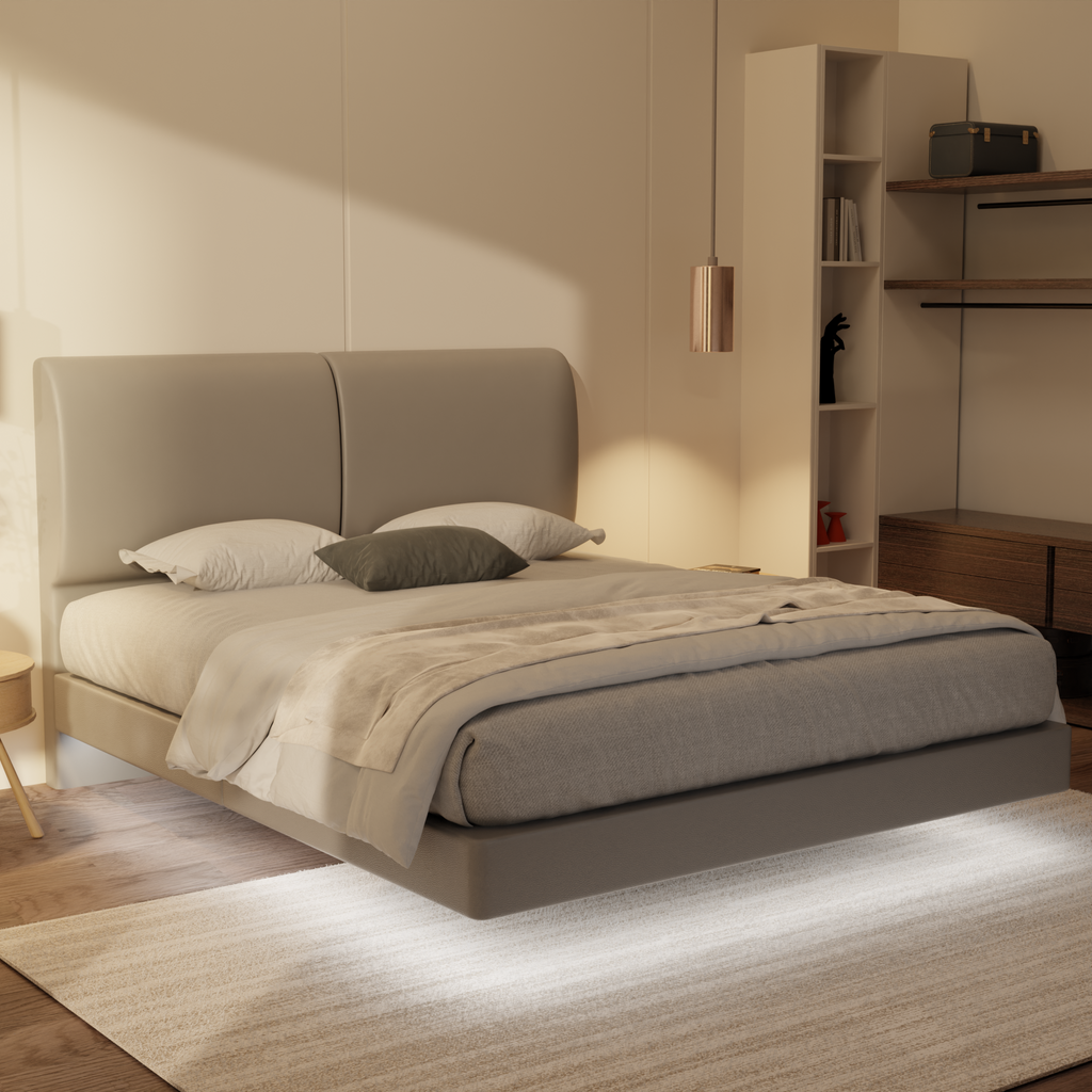 Sloane Genuine Leather Floating Bed Frame (With LED)