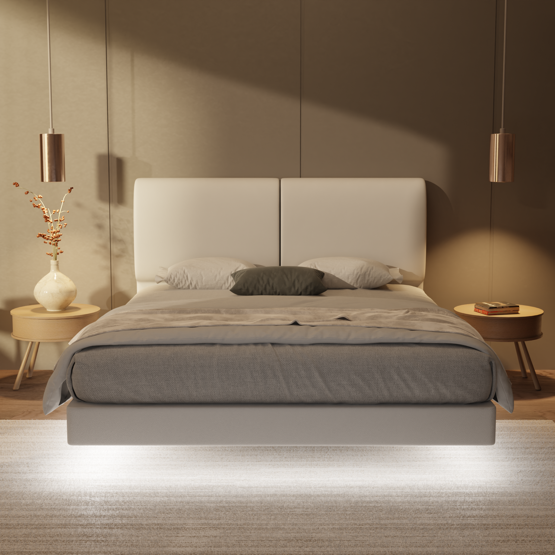 Sloane Genuine Leather Floating Bed Frame (With LED)