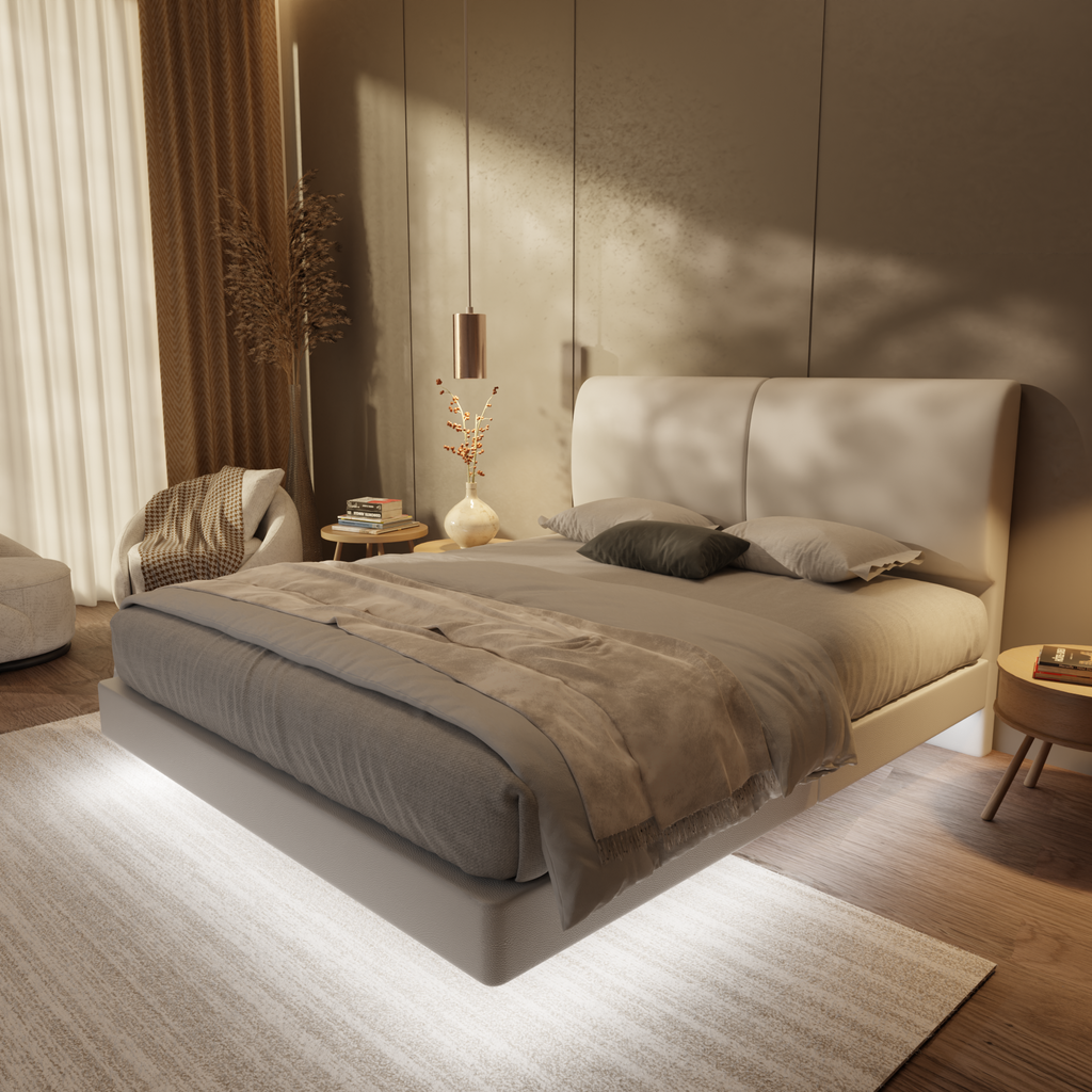 Sloane Genuine Leather Floating Bed Frame (With LED)