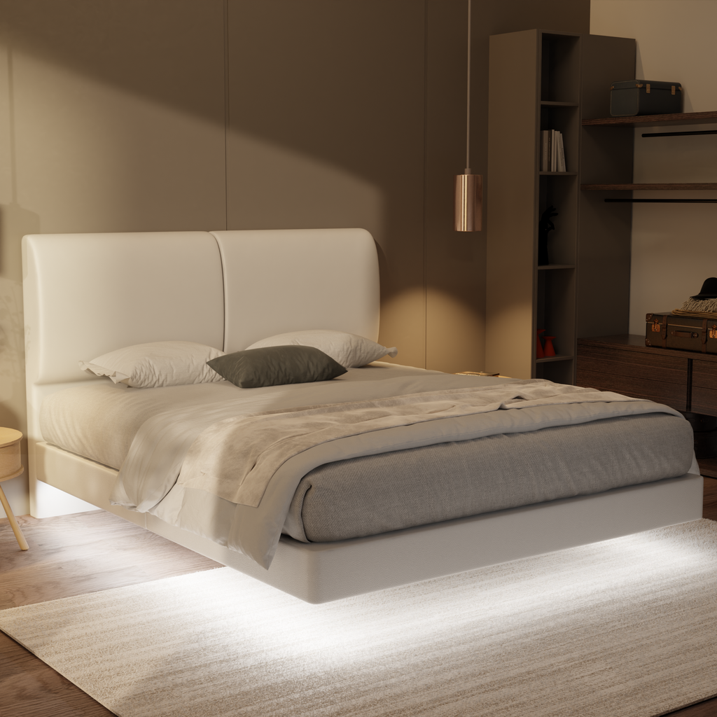 Sloane Genuine Leather Floating Bed Frame (With LED)