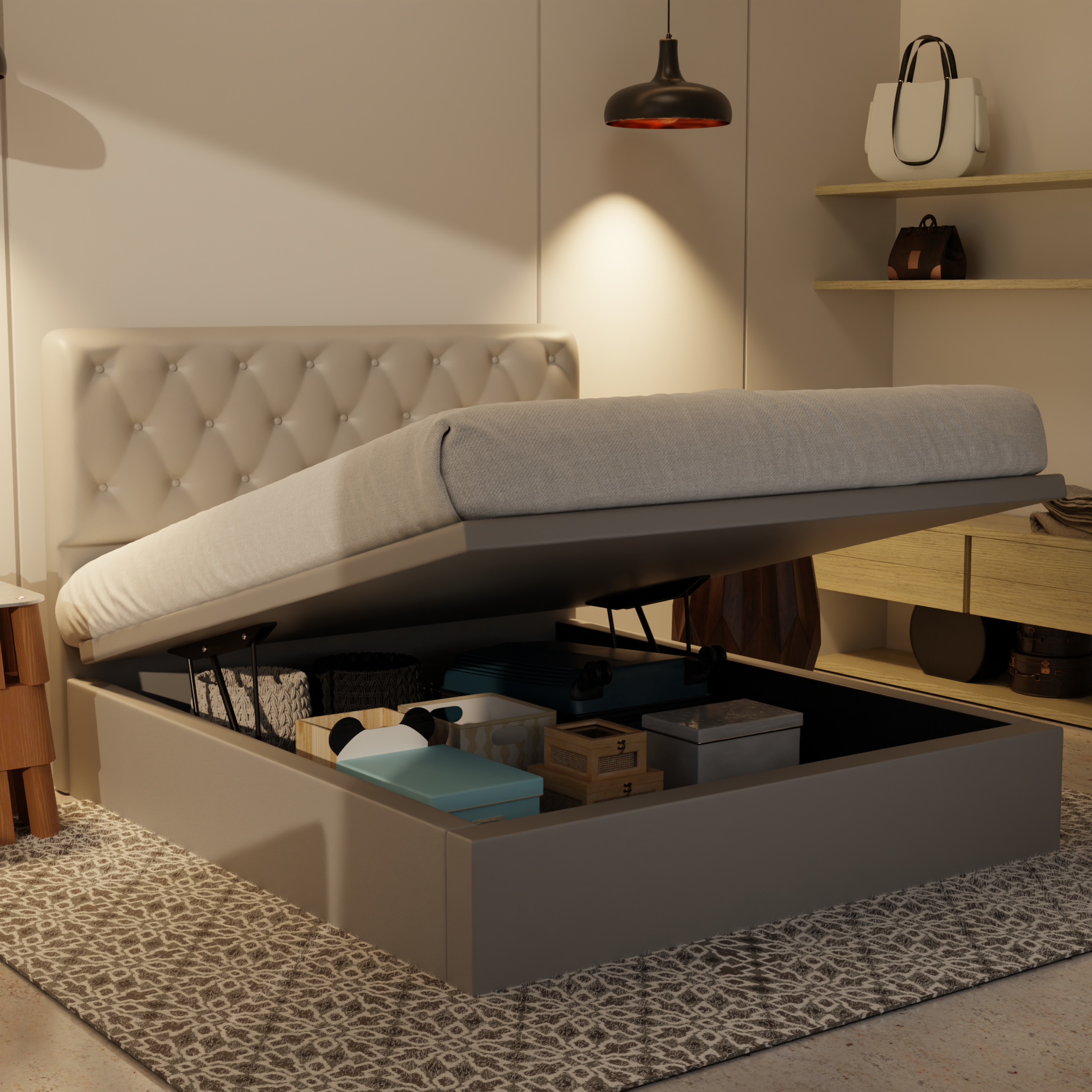 Wimble Genuine Leather Storage Bed (Gas Lift) by Esteller