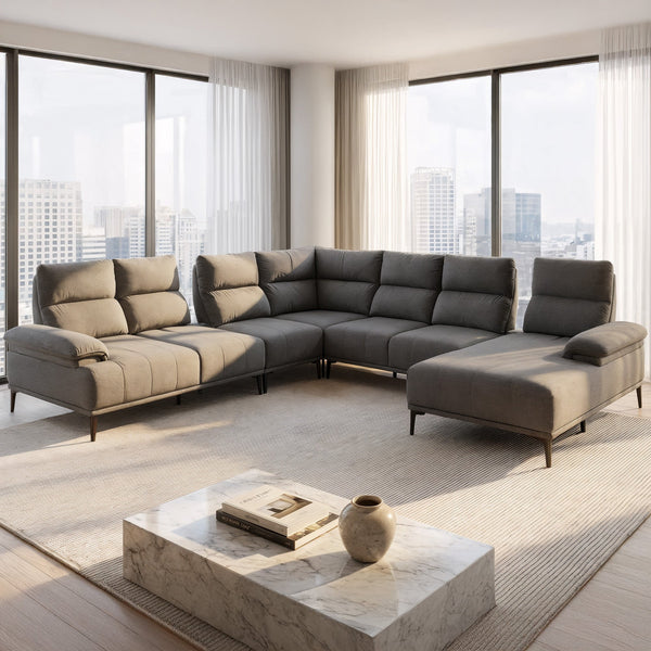 Orrian Fabric Adjustable Backrest L-Shaped Corner Sofa by Esteller (Pet Friendly & Easy Clean)