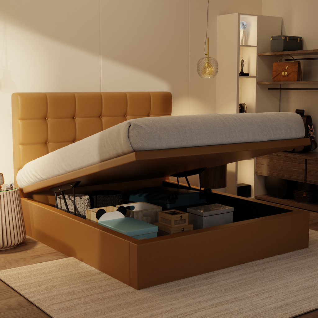 Mancine Genuine Leather Storage Bed (Gas Lift) by Esteller