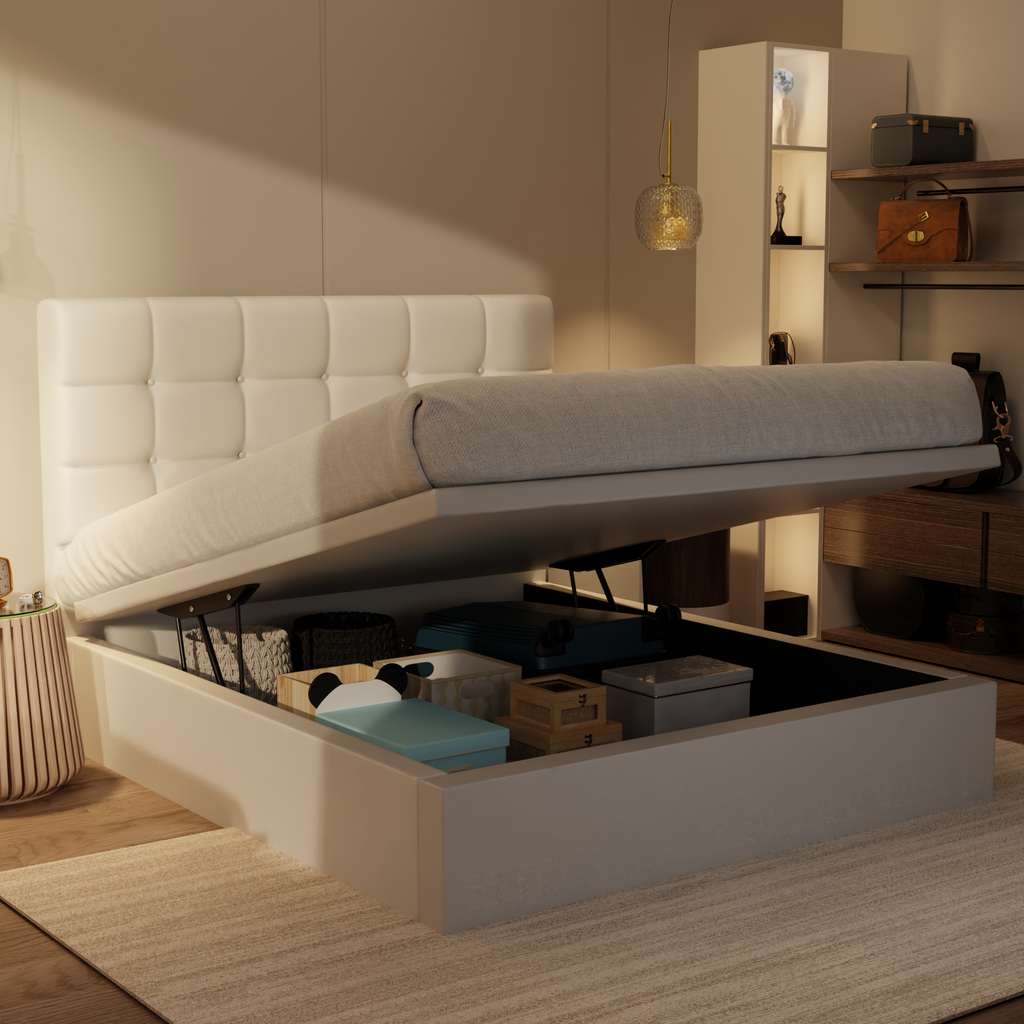 Mancine Genuine Leather Storage Bed (Gas Lift) by Esteller