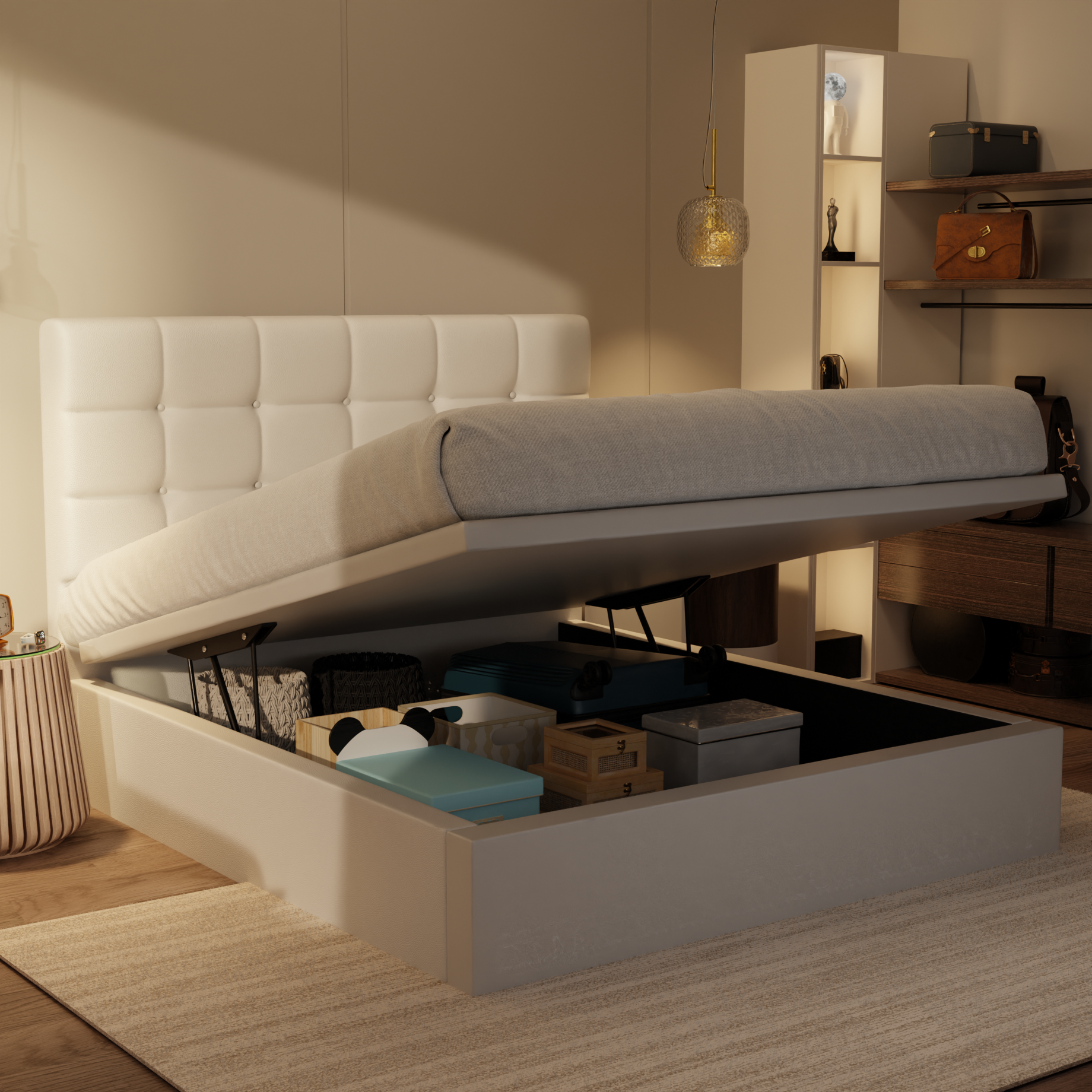 Mancine Genuine Leather Storage Bed (Gas Lift) by Esteller