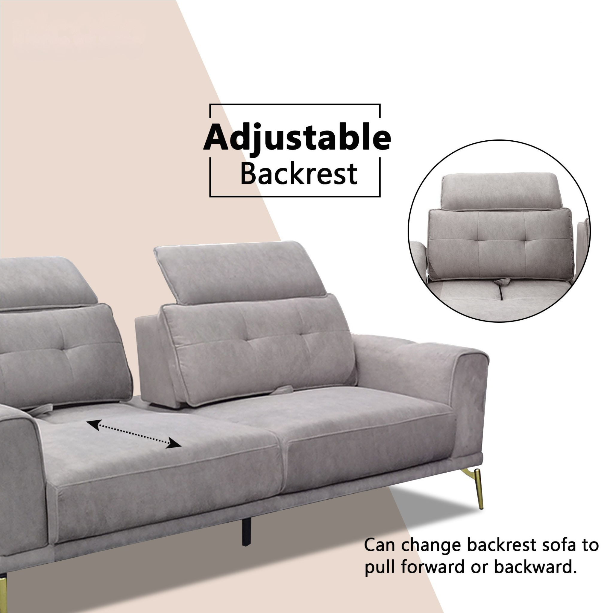 Ceyra Fabric Adjustable Headrest Sofa by Esteller (Pet Friendly & Easy Clean)