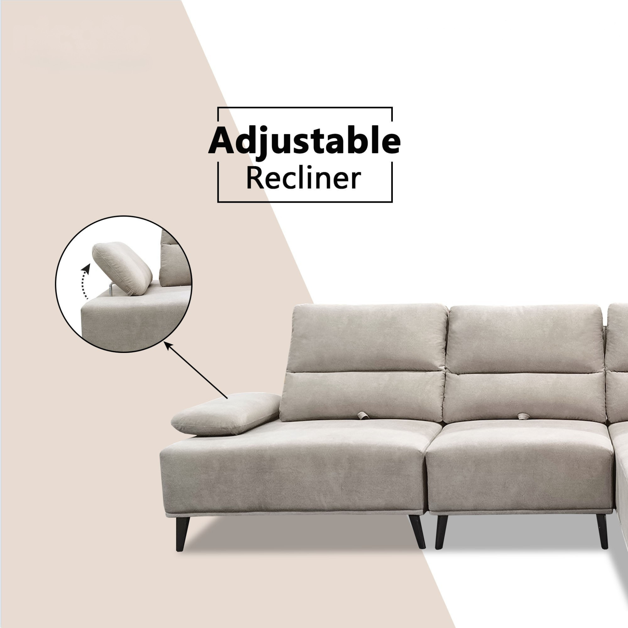 Norric Fabric Adjustable Backrest & Armrest L-Shaped Sofa by Esteller (Pet Friendly & Easy Clean)