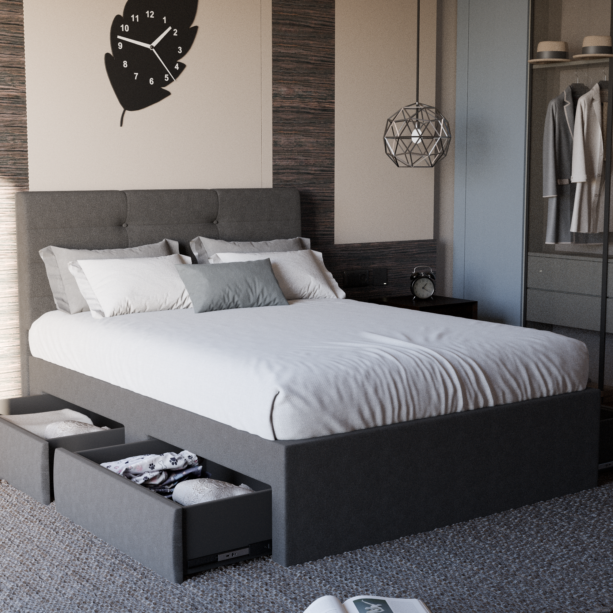 Arlen Fabric Drawer Bed Frame (Water Repellent)