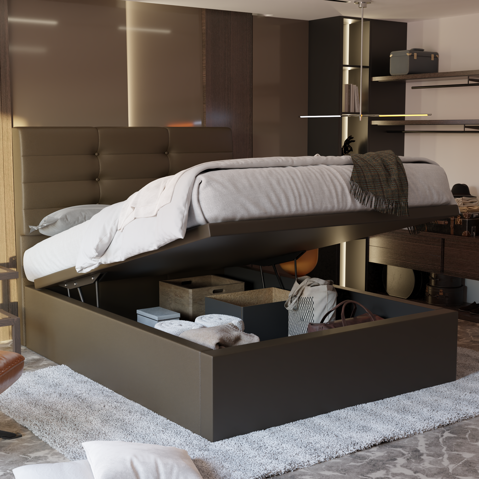 Arlen Faux Leather Storage Bed