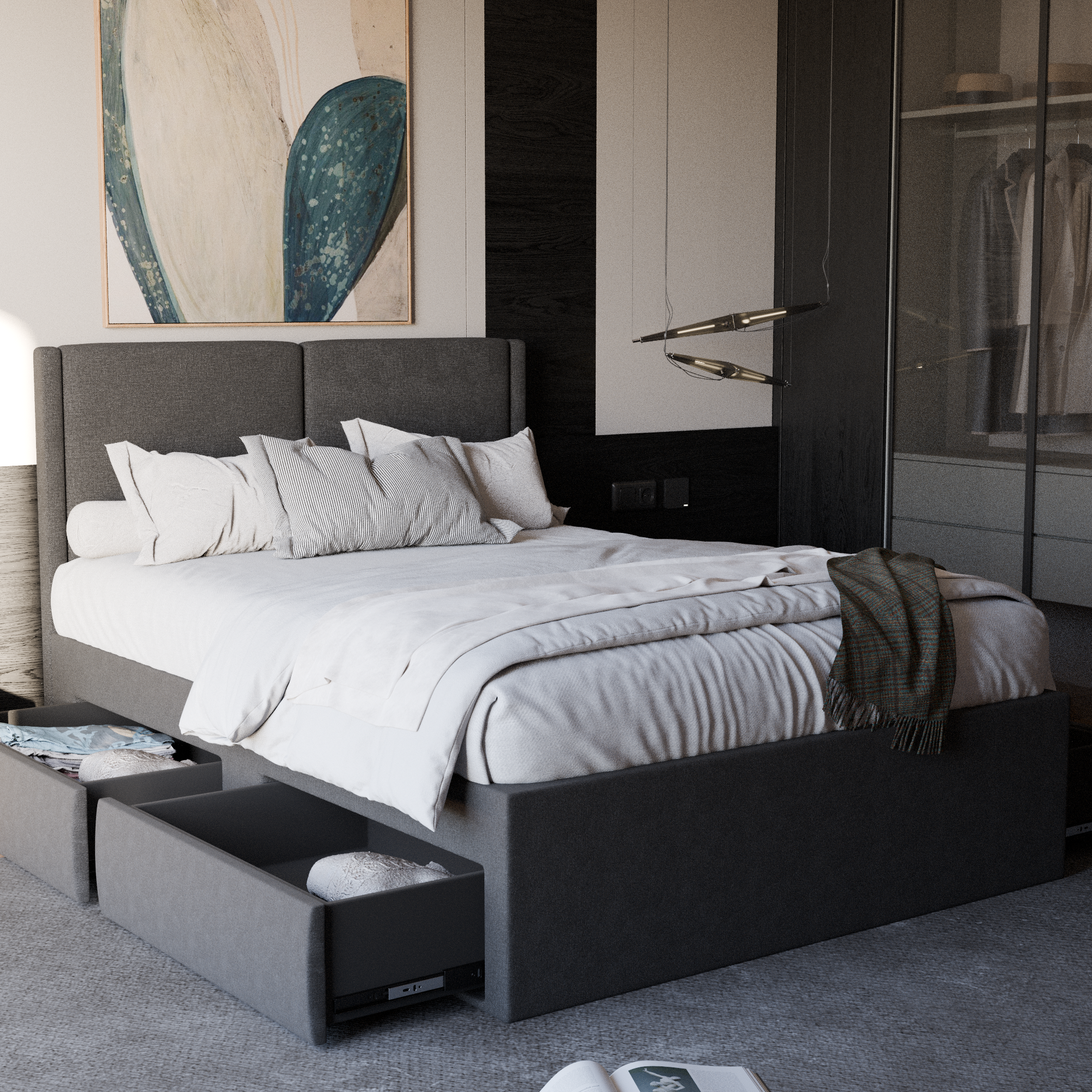 Ashleah Fabric Drawer Bed Frame (Water Repellent)
