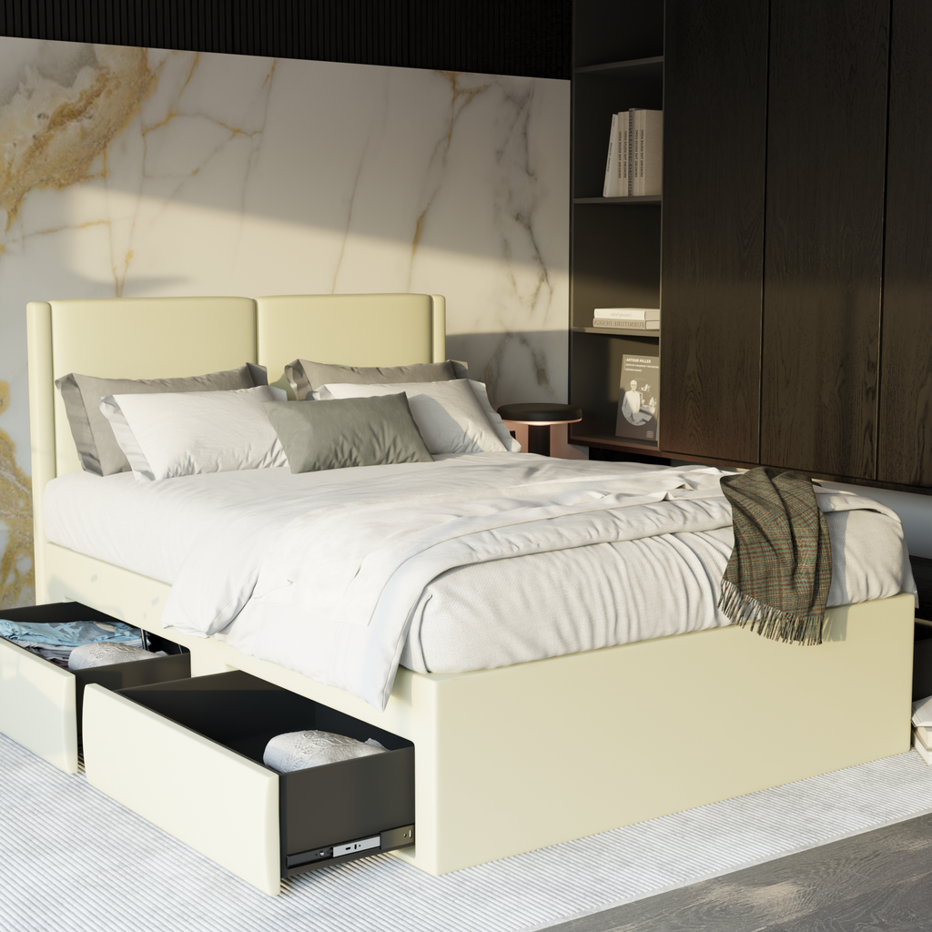 Ashleah Faux Leather Drawer Bed Frame