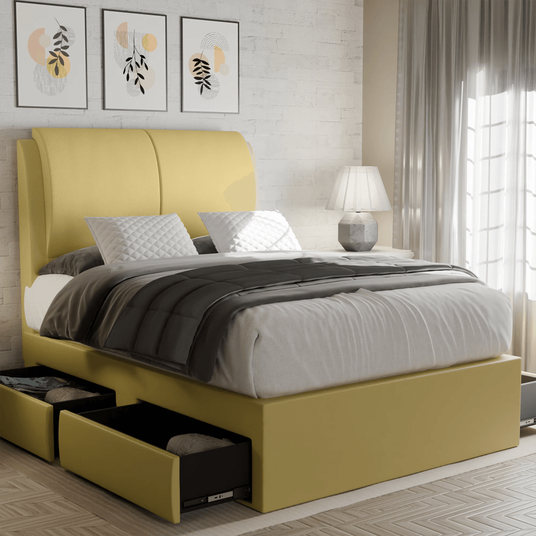 Berke Faux Leather Drawer Bed Frame