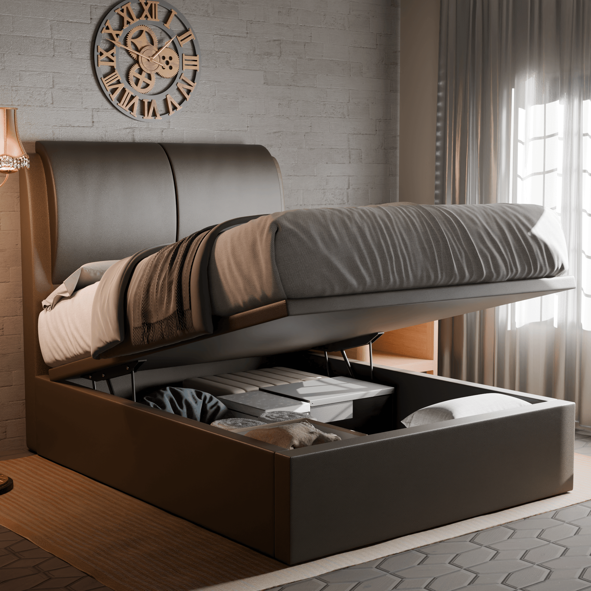 Berke Faux Leather Storage Bed