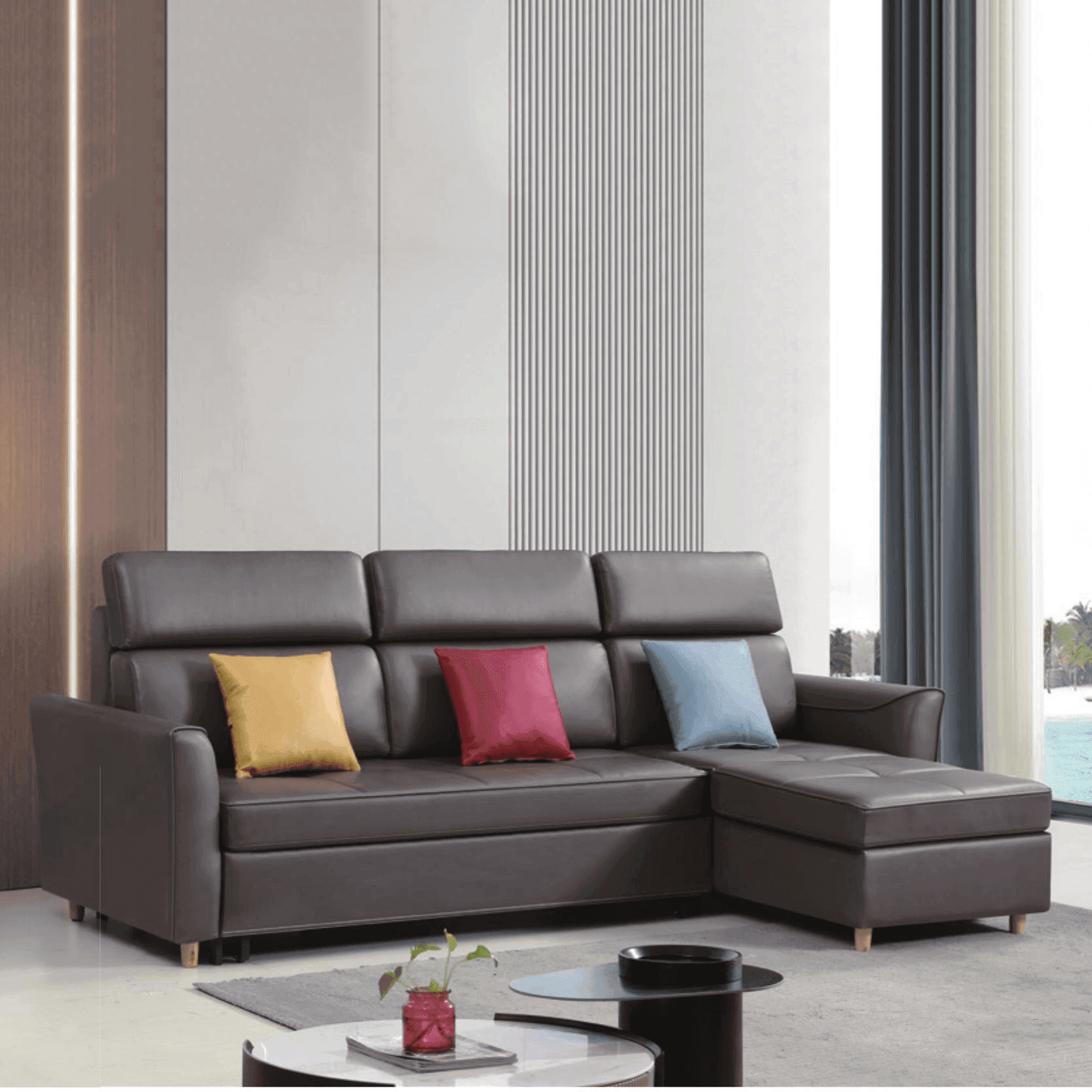 Bernice L-Shaped Leathaire Storage Sofa Bed