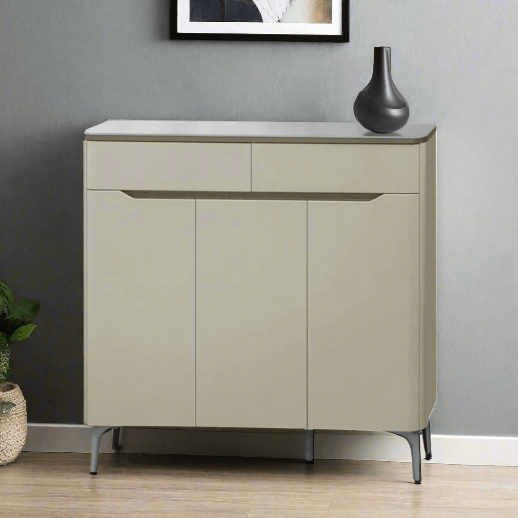 Bix 3 Door Shoe Cabinet with Tempered Glass Top (101cm)