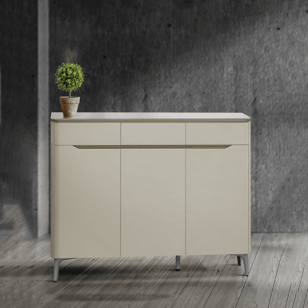 Bix II 3 Door Shoe Cabinet with Tempered Glass Top (120cm)