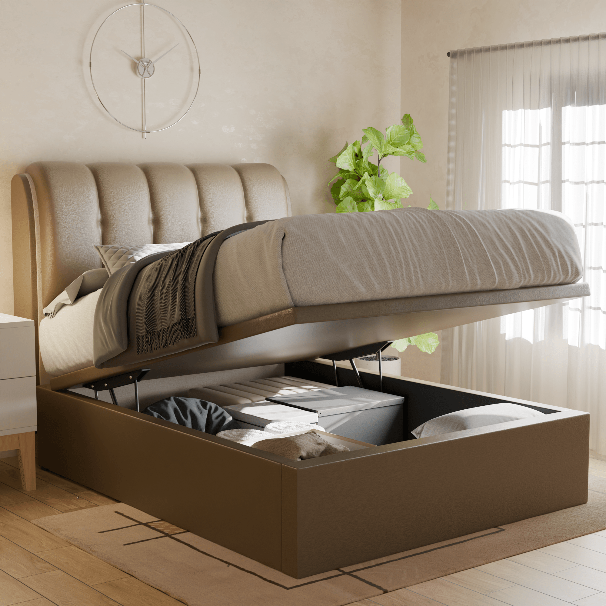 Corave Faux Leather Storage Bed