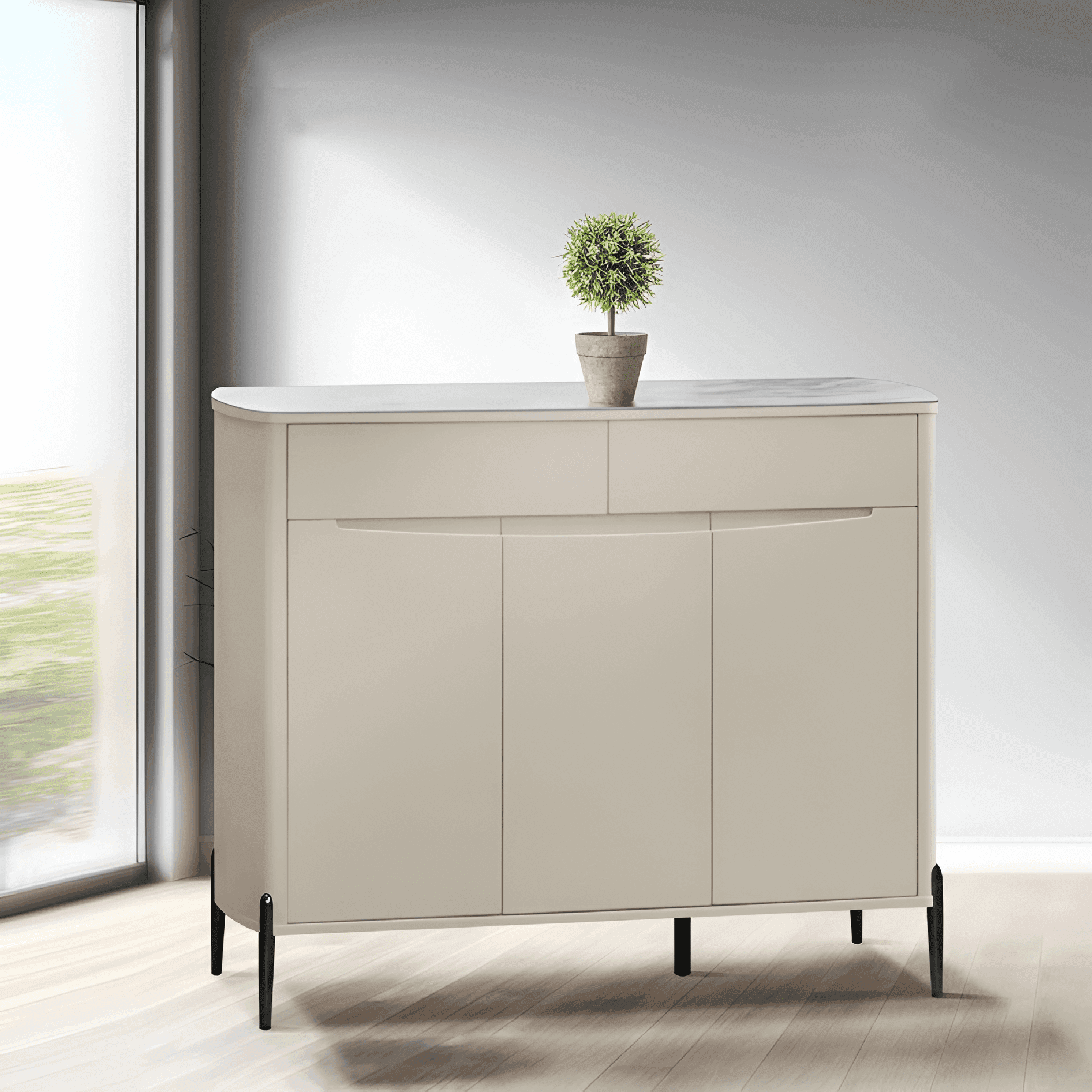 Corinne 3 Door Shoe Cabinet with Tempered Glass Top