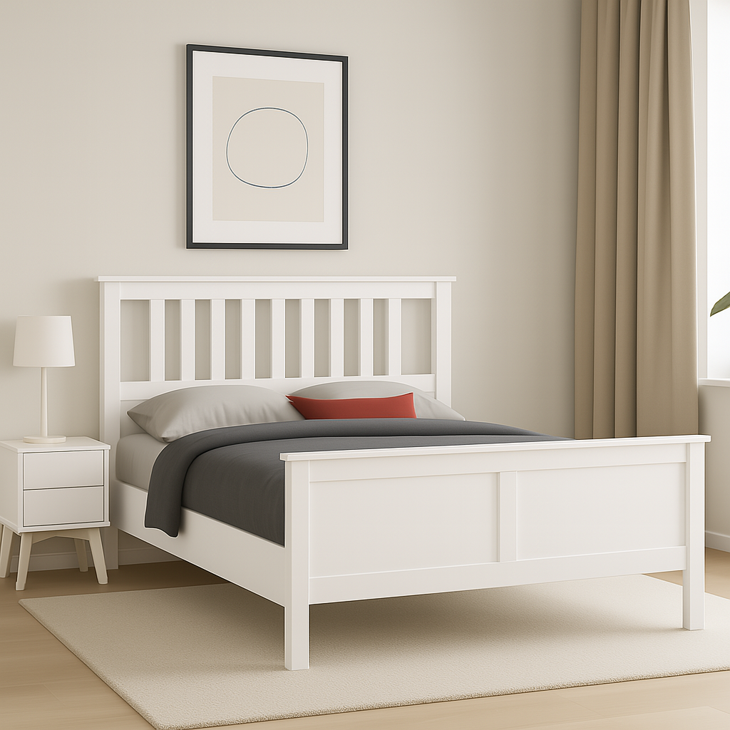 Xandra White Wooden Bed (Queen)