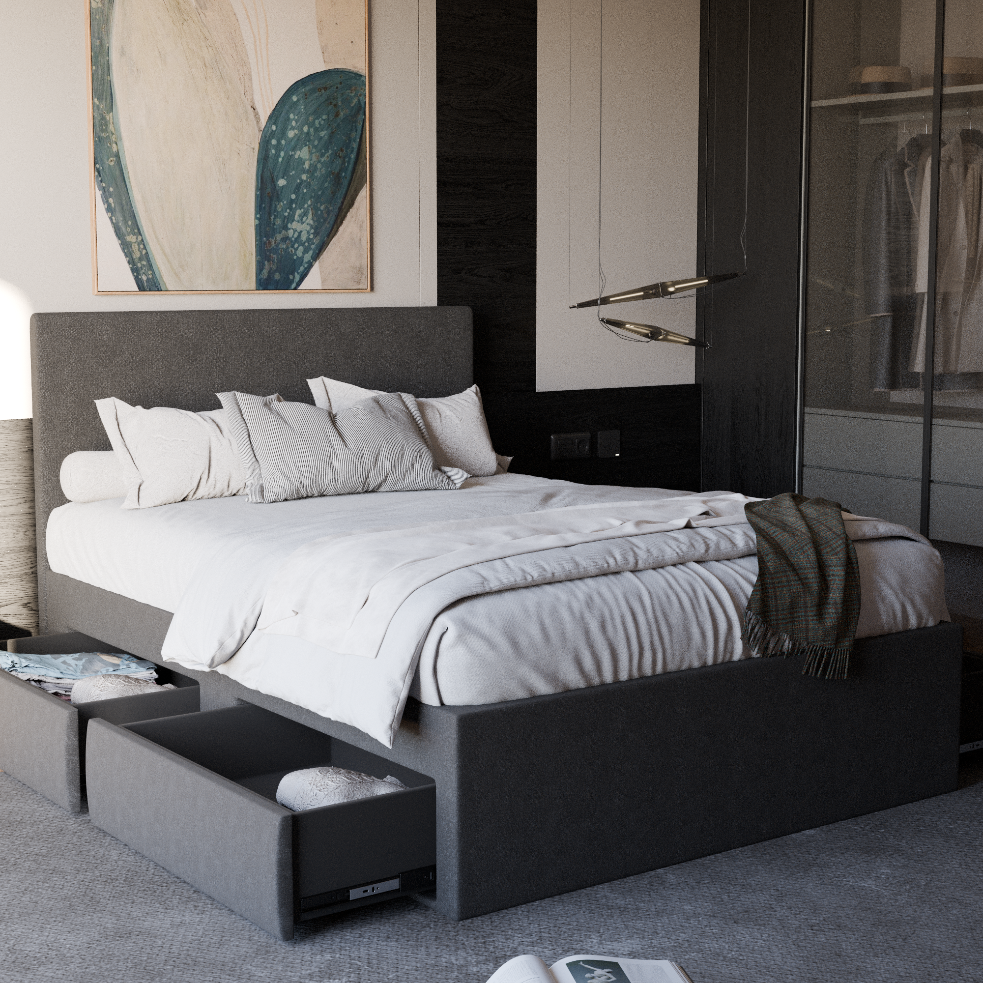 Devonne Grey Fabric Drawer Bed (Water Repellent)