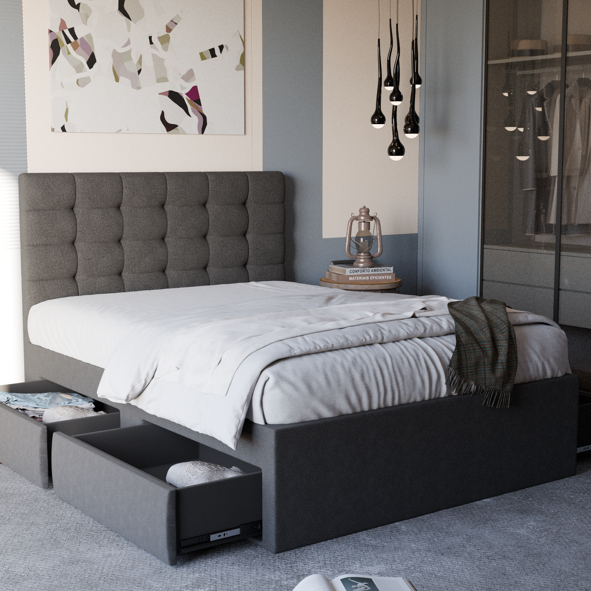 Edith Fabric Drawer Bed Frame (Water Repellent)